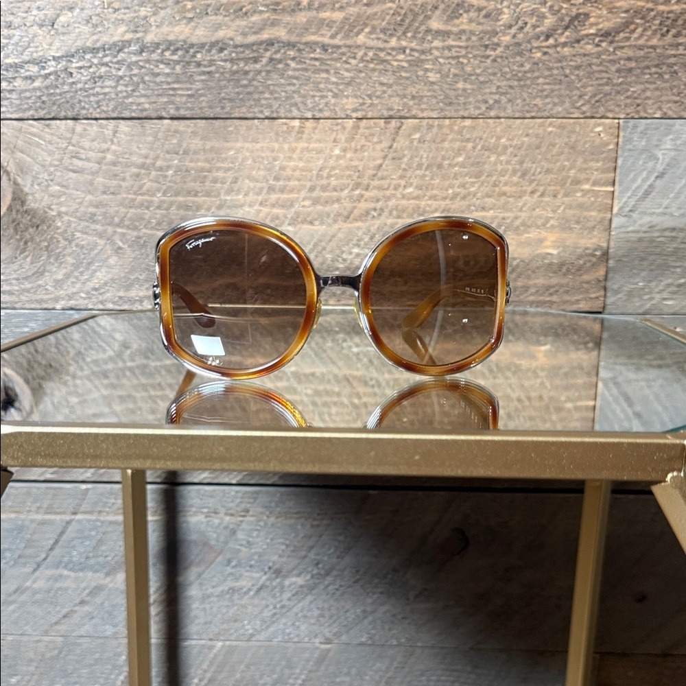 Salvatore Ferragamo SF719S Oversized Round Gancini Sunglasses - Dark Tortoise